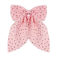 Sweet pink hair clip with dark brown polka dots and long ribbons in Japanese style - Pink