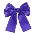 Elegant purple satin double-layered bow hair clip with long ribbons for girls - Purple