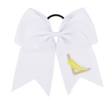 Nœud à cheveux blanc en gros-grain avec broderie jaune et élastique noir robuste - Blanc - Style Lettre L
