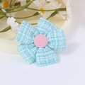 Blue and white tweed five-petal flower accessory with a pink button center for DIY crafts - Light Blue Tweed