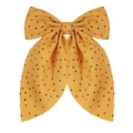 Polka dot oversized hair bow clip with long ribbons in mustard yellow and brown fabric - Yellow