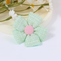 Handmade light green plaid five-petal flower accessory with pink button center - Light Green Tweed