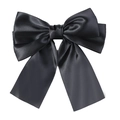 Elegant oversized black satin bow hair clip with long ribbons for girls and women - Black