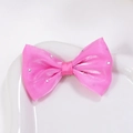 Vibrant pink satin ribbon bow hair accessory with sparkling silver rhinestones - Vibrant Pink (#5)