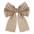 Elegant champagne gold satin bow hair clip with wide ribbon drapes for girls - Champagne Gold