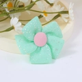 Mint green fabric flower hair accessory with silver glitter and pink center button - Mint Green Glitter