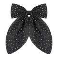 Sweet black bow hair clip with white polka dots and elegant satin finish for women - Black