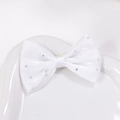 Elegant white mesh bow hair accessory featuring sparkling silver rhinestones on a white plate - White (#6)