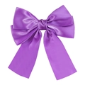 Elegant purple satin hair clip featuring double-layered bows and long flowing ribbons - Bright Purple