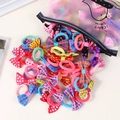 Colorful bow elastic hair ties set in a translucent pink cartoon frosted zipper bag - Style 2