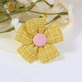 Yellow tweed five-petal flower accessory with pink button center for DIY decor - Yellow Tweed