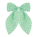 Barrette à cheveux vert menthe à pois marrons avec double nœud et ruban long - Vert