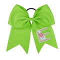 Chouchou avec grand nœud vert néon en ruban gros-grain et broderie de la lettre E - Vert Néon - Style Lettre E