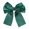 Elegant dark green satin double-layered bow hair clip with long silk streamers for girls - Dark Green