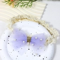 Bandeau dentelle bébé avec noeud en tulle violet et perles pour photographie - Violet