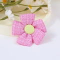 Pink checkered plaid fabric five-petal flower accessory with yellow button center - Pink Tweed