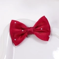 Bright red DIY mesh bow accessory with white rhinestones on white ceramic plate - Red (#8)