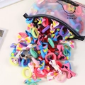 Colorful elastic hair ties set with polka dot bows and zippered storage pouch - Style 4