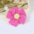 Pink checkered five-petal fabric flower accessory with silver glitter and yellow center - Hot Pink Glitter