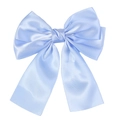 Elegant baby blue satin bow hair clip with wide ribbon and premium silk luster - Light Blue