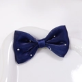 Navy blue satin bow hair clip with sparkling rhinestones for elegant DIY hair styling - Dark Blue (#10)