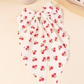 Nœud à cheveux en mousseline avec motif de cerises rouges sur fond blanc crème - Imprimé Grande Cerise