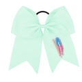 Noeud à cheveux en gros-grain vert menthe avec plume brodée et élastique noir - Vert Menthe - Style Lettre I