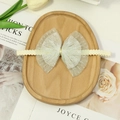 Sweet baby girl headband with light green polka dot mesh bow and elastic strap - Light Green