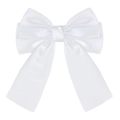 Elegant white satin double-layered bow hair clip with long flowing ribbons for girls - Pure White