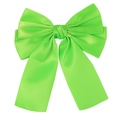 Neon green satin oversized hair bow clip with long ribbons for girls and women - Fluorescent Green