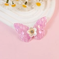 Roze pailletten vlinder haaraccessoire met witte 3D bloem en kristallen detail - Roze Stijl