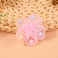 Pink mesh five-petal flower hair accessory with colorful pom-pom filling detail - Pink Mesh Flower With Colorful Pompoms (#3)
