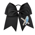 Nœud pour cheveux en ruban gros-grain noir avec broderie plume et détail doré - Noir - Style Plume Croisée