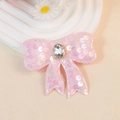 Pink sequined lace bow hairclip with central oval rhinestone and sweet style finish - Pink (Style 1)