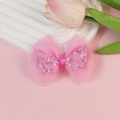 Nœud en tulle rose avec paillettes irisées en forme d'ailes de papillon pour enfants - Rouge Rose