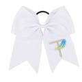 Chouchou avec nœud en ruban gros-grain blanc, broderie T et plume bleue décorative - Blanc - Style Lettre T