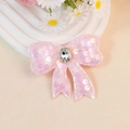 Pink sequin bow hair clip with a large sparkling rhinestone and mesh base detail - Pink Purple (Style 3)