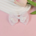 Barrette à cheveux papillon en tulle blanc avec paillettes pour enfants et femmes - Blanc