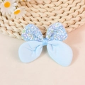 Handmade floral and light blue fabric bow accessory with bunny ear design for DIY crafts - Blue