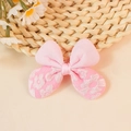 Pink fabric bow hair accessory with white daisy floral embroidery for DIY craft - Pink