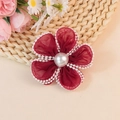 Flor de malla rojo oscuro con bordes de perlas para accesorios de cabello DIY - Rojo