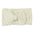Creamy white nylon baby headband featuring a large soft handmade double bow - White