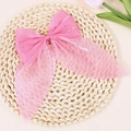 Élégant nœud à cheveux rose à longue queue en maille translucide et strass étincelants - Rose Foncé (Sans Clip)