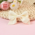 Cream white satin bow DIY accessory for hair ornaments on beige woven mat background - Off-White (#2)