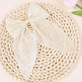 Elegant cream white pearlescent tulle bow hair accessory with silver rhinestones and long ribbons - Off-White (Without Clip)