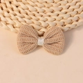 Braune gestrickte Schleife mit weißem Satinband für DIY-Haarschmuck und Handwerk - Hellbrauner Strick-Stil (#3)