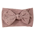 Soft nylon baby headband with large dusky pink ribbed bow for newborns and infants - Taro Purple