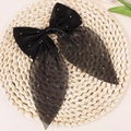 Elegant black mesh bow hair accessory with silver rhinestones on a woven mat - Black (Without Clip)