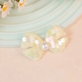 Yellow lace bow hair clip with iridescent sequins and center pearl detail - Yellow (#5)