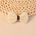 Beige waffle texture bow hair accessory with dark brown silk ribbon detail - Cream Waffle Style (#5)